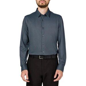 Infinity Linearflex Men's L Navy Patterned Long-Sleeve Dress  Shirt  L1307